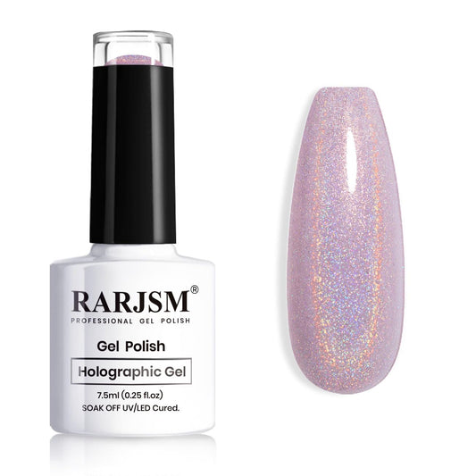 Rarjsm Holographic Gel Nail Polish Light Purple Rainbow Glitter Reflective Iridescent Lilac Gel Polish Curing Required Unicorn M