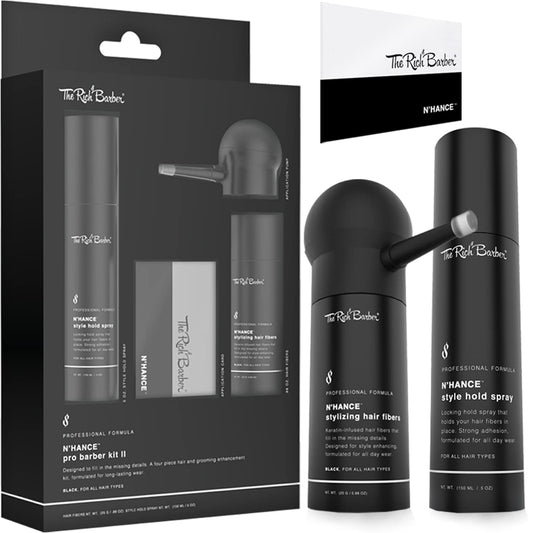 The Rich Barber N'Hance Pro Barber Kit Ii - 4-In-1 Hair & Beard Styling Set With Keratin-Infused Hair Building Fibers, Style Hol