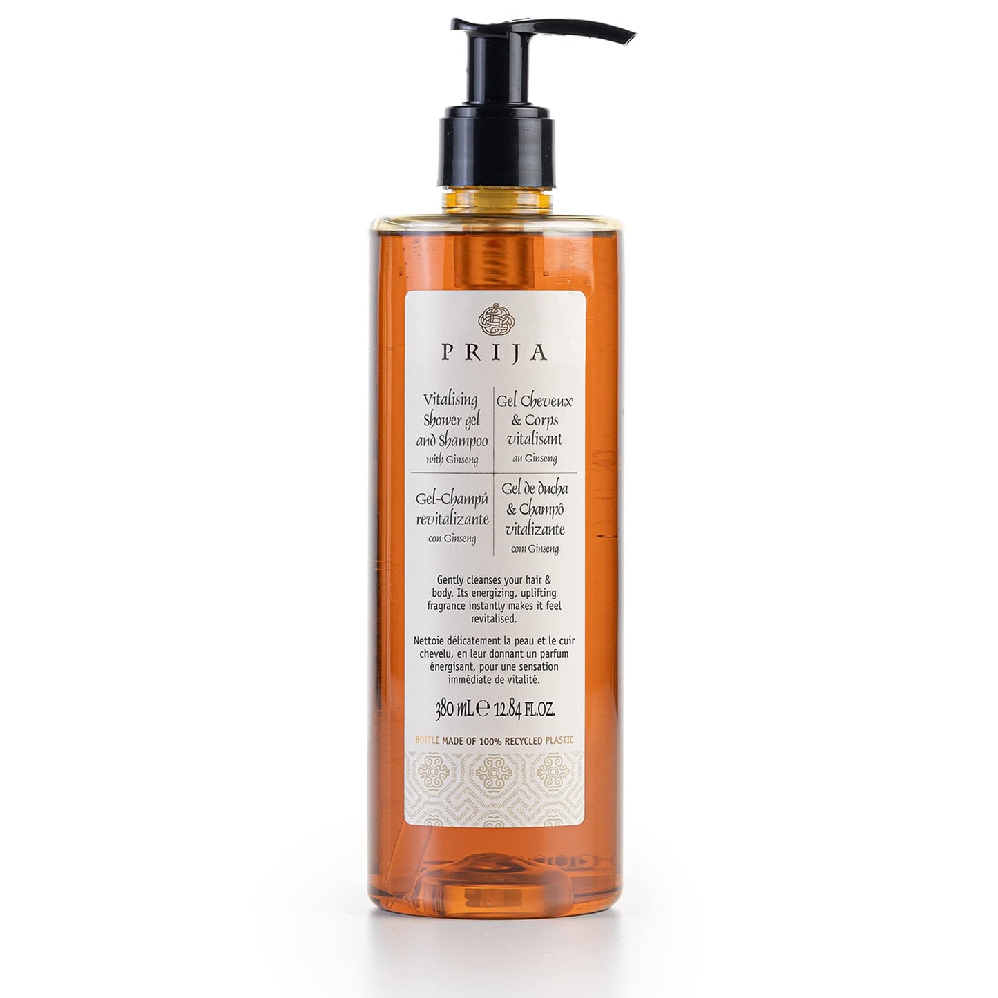 Prija Vitalizing Shower Gel & Shampoo With Ginseng (12.84 Fl Oz) - Toning And Revitalizing - Vegan Friendly - Dermatologically T