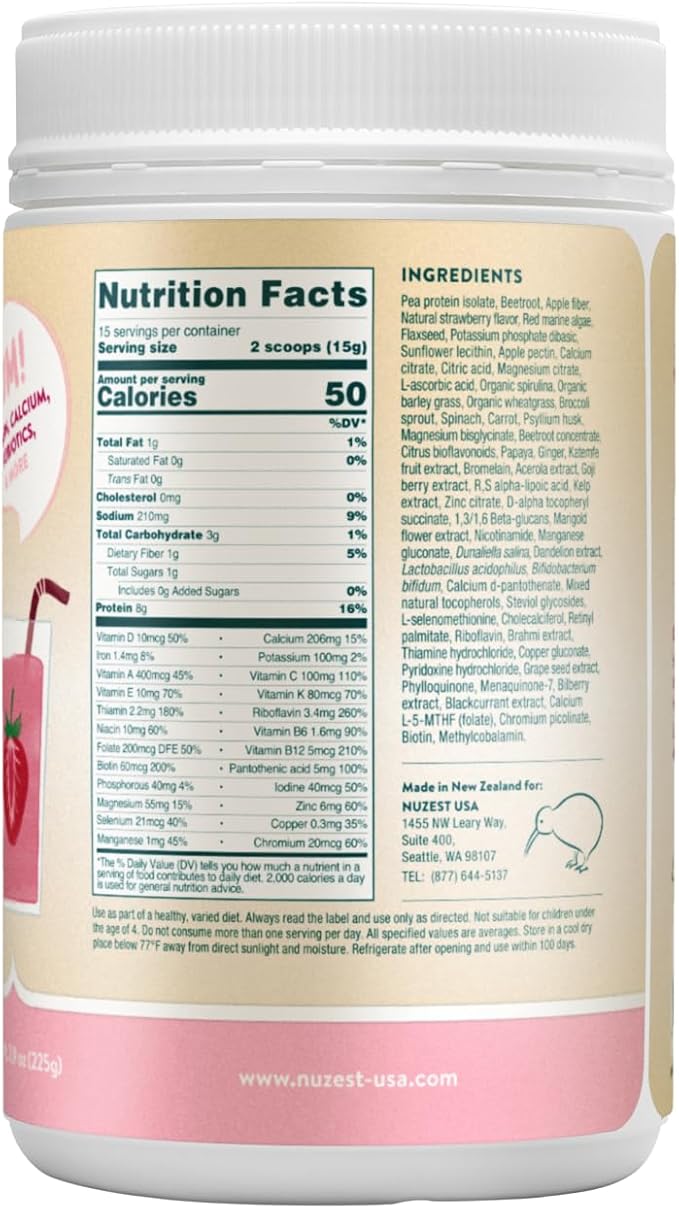 Nuzest - Kids Good Stuff - Vegan Smoothie Mix - Wild Strawberry - Multivitamin Nutritional Supplement Protein Shake - Dairy Free - Supporting Growth and Development - 225g/ 7.9 oz (15 Servings)