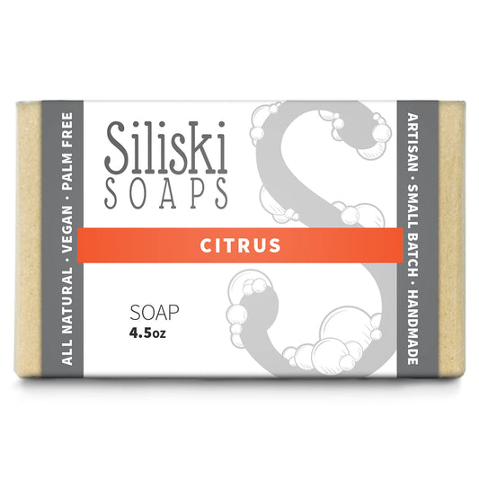 Siliski Soaps Simple Skincare, Hard, Gentle, Bath Soap, All Natural, Vegan And Palm Free - Citrus, 4.5 Oz