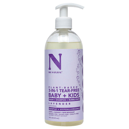 Dr. Natural 3-In-1 Tear-Free Baby Plus Kids Soap, Lavender, 16 Oz - Plant-Based Baby Shampoo And Body Wash - Sulfate And Paraben