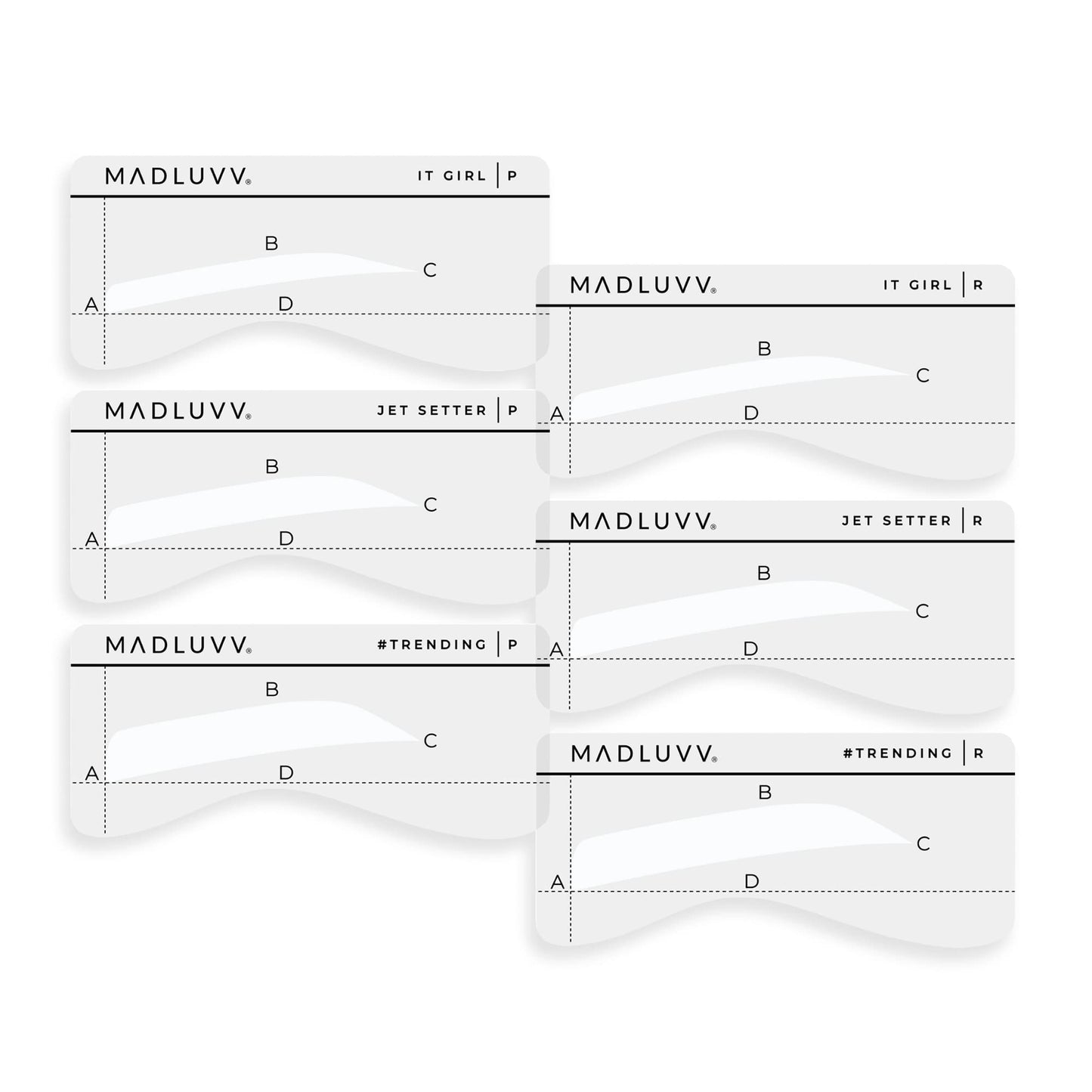 Madluvv Eyebrow Shaper Stencils, Reusable Brow Mapping Template For Pmu Professionals, Semi-Permanent Makeup Mapping, 6 Stencils