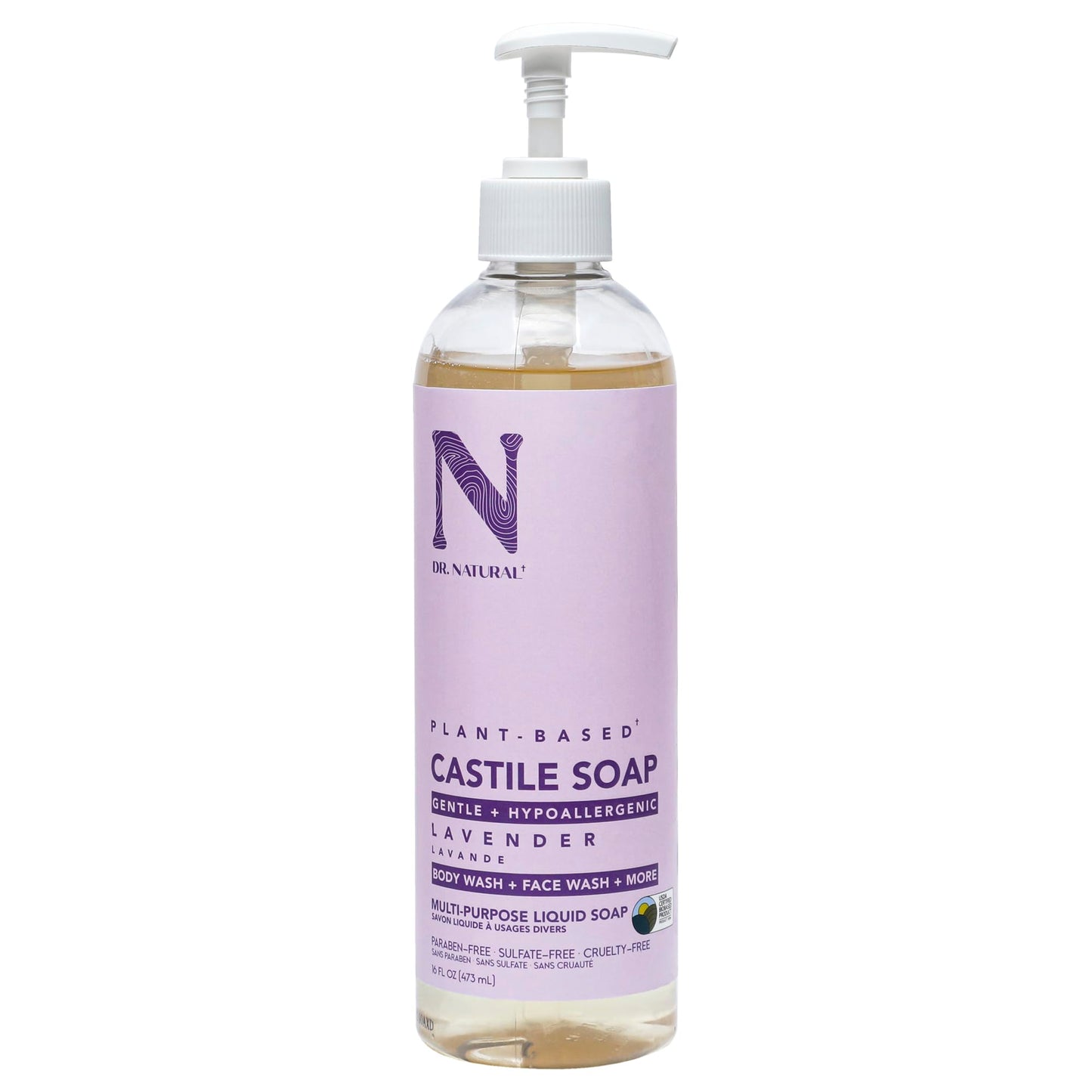 Dr. Natural Castile Liquid Soap, Lavender, 16 Oz - Plant-Based - Made With Organic Shea Butter - Rich In Coconut And Olive Oils