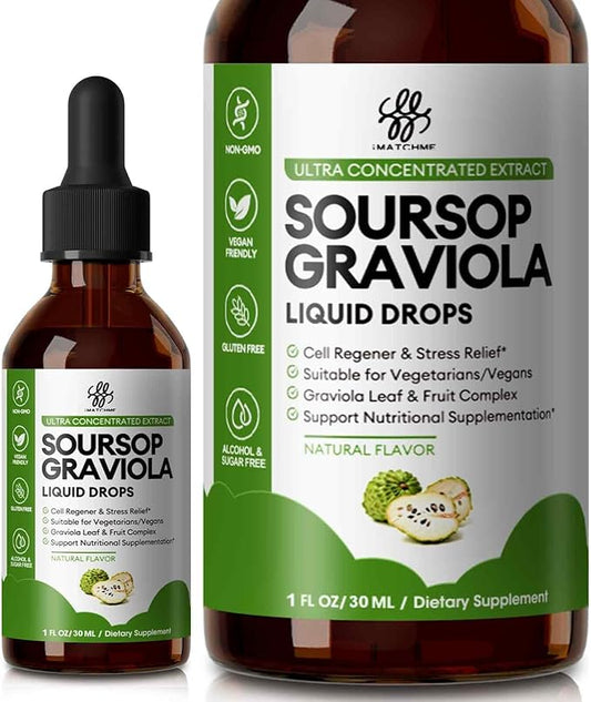 Soursop Graviola Liquid Drop for Cell Support & Regeneration, Immune System and Gut Health Support, Soursop Bitters Liquid, Herbal Goodness, Sugar/Gluten Free, Natural Flavor, 1 Fl Oz