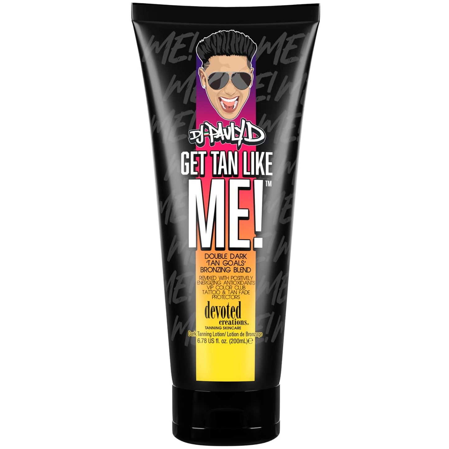 Devoted Creations DJ Pauly D Get Tan Like Me! Dark Tanning Lotion – Double Dark ‘Tan Goals’ Bronzing Blend – Remixed with Positively Energizing Antioxidants VIP Color Club Tattoo and Tan Fade Protectors – 6.78 oz.
