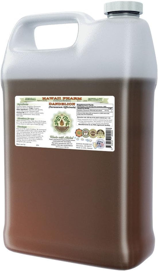 Dandelion Alcohol-Free Liquid Extract, Organic Dandelion (Taraxacum Officinale) Dried Leaf Glycerite Hawaii Pharm Natural Herbal Supplement 64 oz