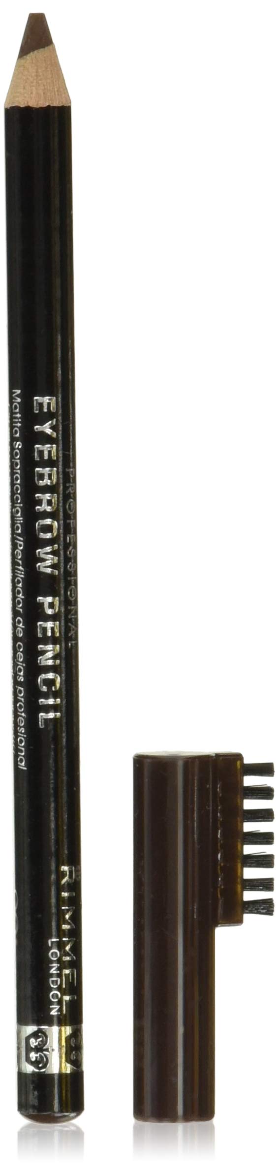 Rimmel London Brow This Way Professional Eyebrow Pencil, Long-Wearing, Highly-Pigmented, Built-In Brush, 001, Dark Brown, 0.05Oz