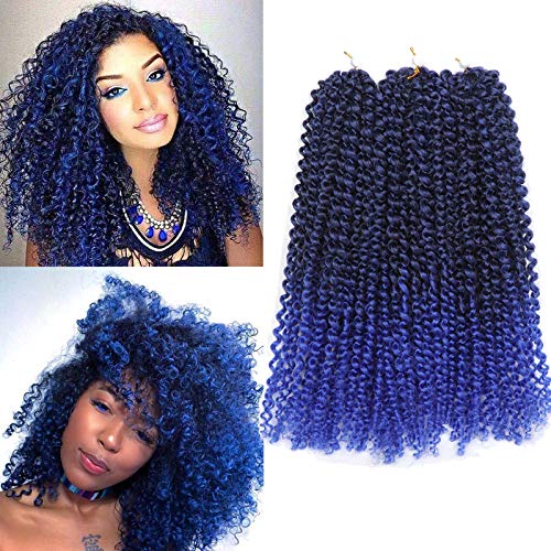 3pcs/pack Kinky Curl 12Inch Afro Kinky Twist Hair blue color Soft Synthetic Crochet Braiding Hair Extention (12inch Tblue)