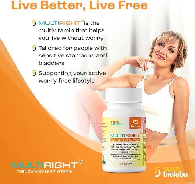 MULTIRIGHT | LOW ACID MULTIVITAMIN for Sensitive Stomachs, Bladders or IC | 14 Vitamins & 14 Minerals | Bladder-Friendly, pH Balanced | Easy on Digestion-Less Acidic | Buffered Vitamin C | 180 Tab (2)