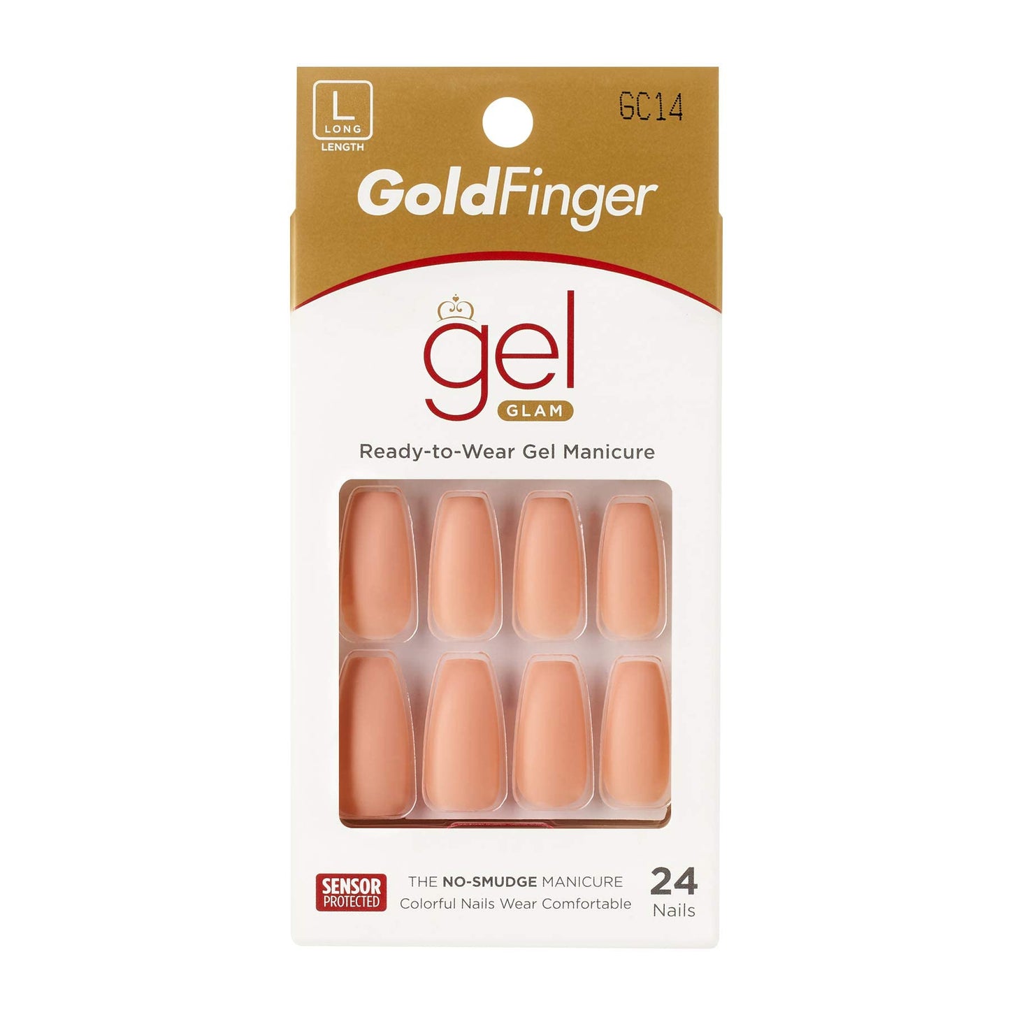 Gold Finger Full Cover Nails Press On 24 Nails Long Length Glue On False Nails