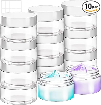 MotBach 10 Pack 4oz Plastic Jars with Lids, 120ml Clear Round Cosmetic Containers Makeup Jars,Travel Size Container Jar for Lotion Cream Eyeshadow Sample Powder Slime Ointment Salve Balm Storage