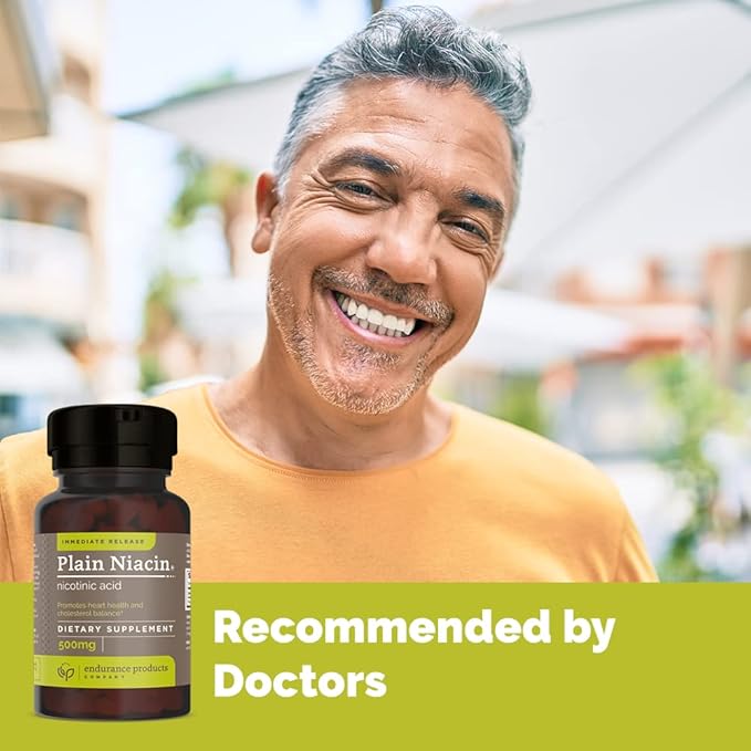 Endur B3 Plain Niacin - 500mg Immediate Release Vitamin B-3 with Flush - Nicotinic Acid 100 Tab-Phytosterols 450mg IR 60 Tabs