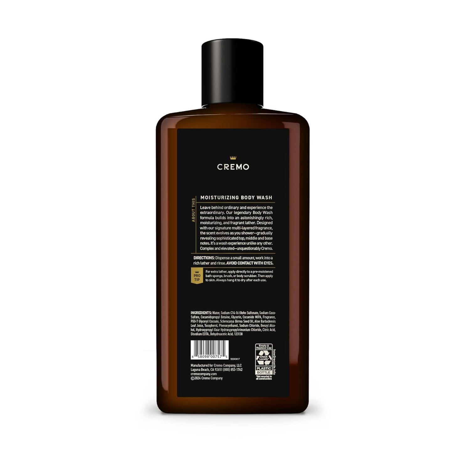 Cremo Body Wash for Men | Kentucky Bourbon & Smoked Vetiver | 16 Fl Oz