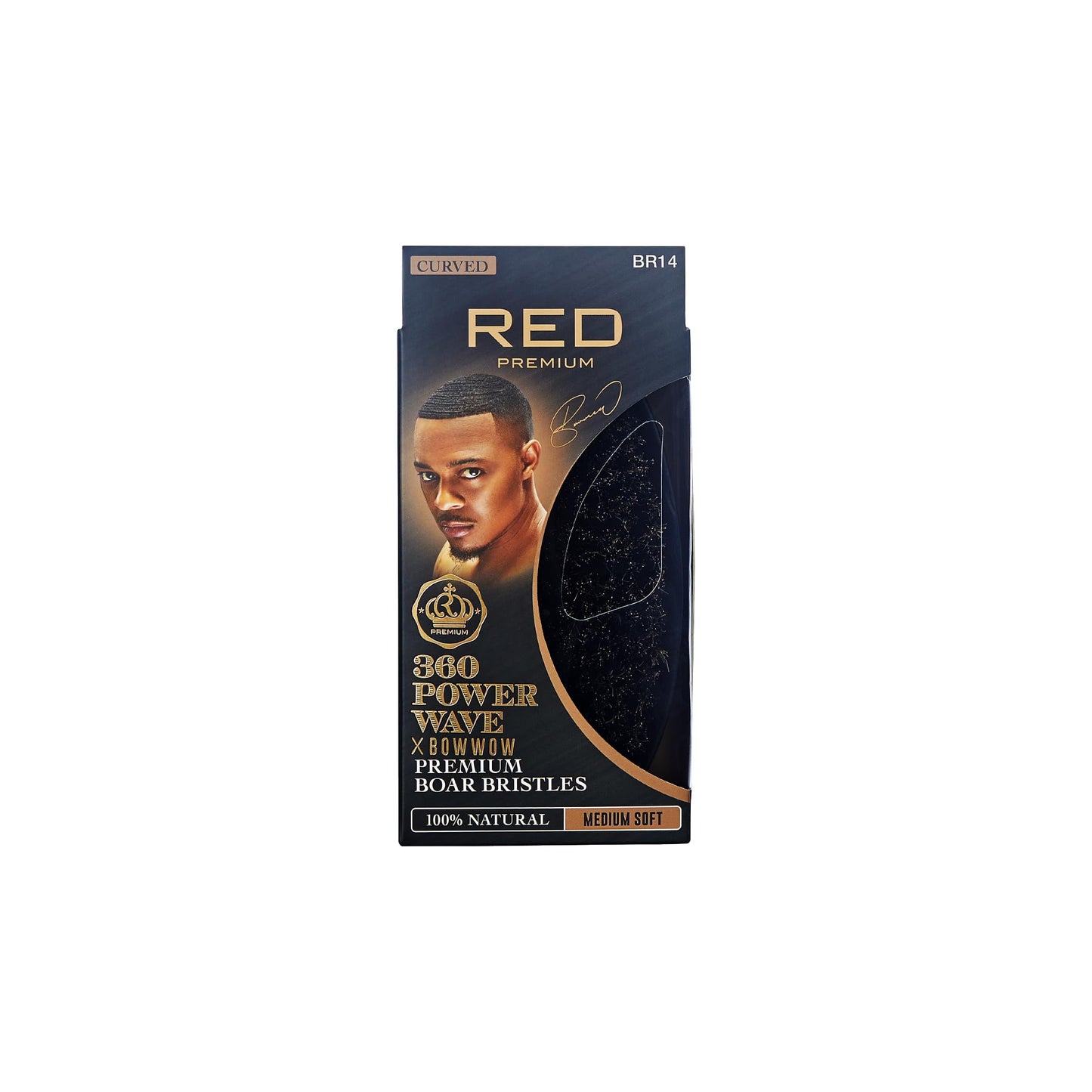 RED by KISS 360 Power Wave X Bow Wow Curved Palm Boar Brush 100% Natural Medium Soft Bristles