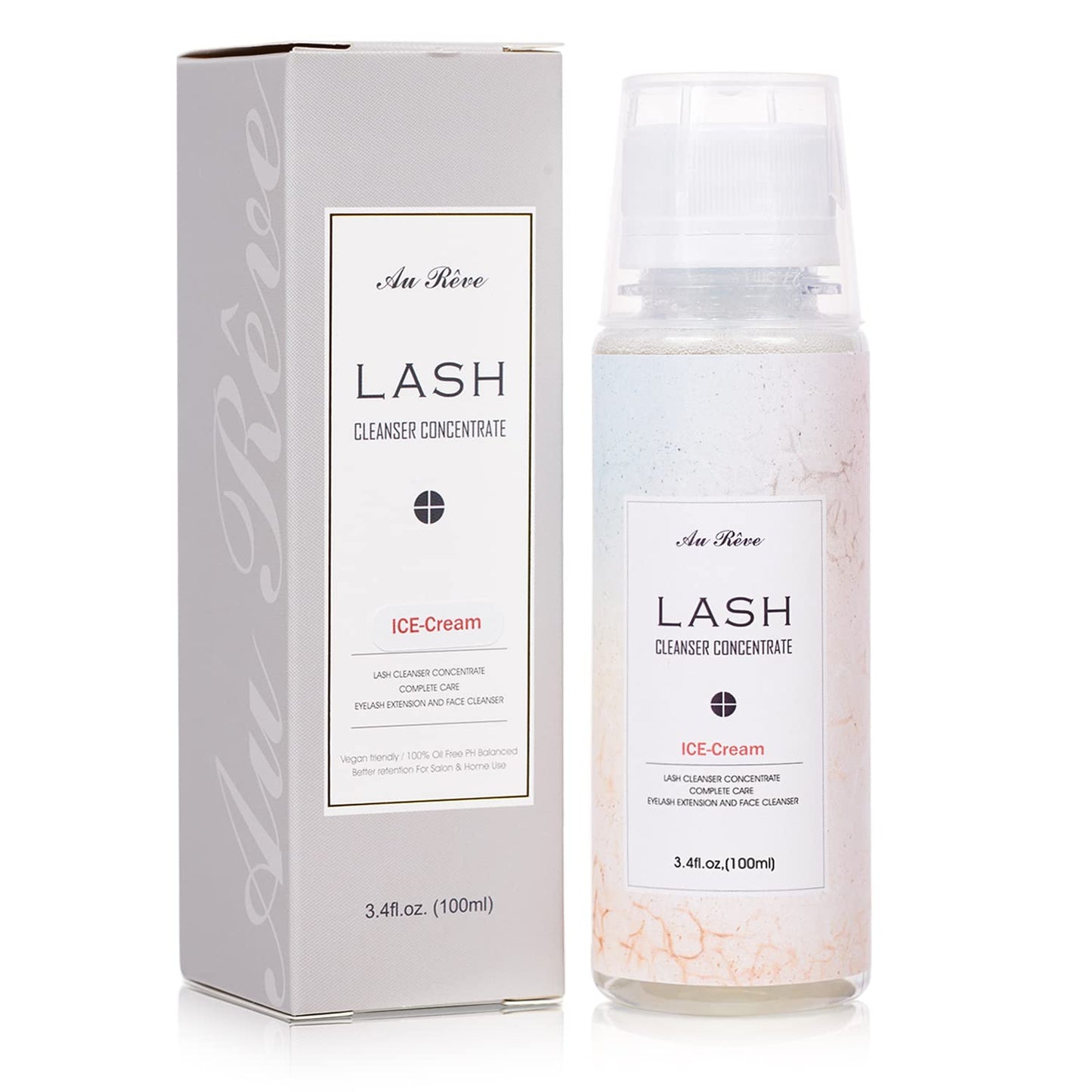 AuReve Lash Shampoo Concentrate 100 ml/3.4 fl.oz Lash Cleanser Concentrate Oil Free Eyelash Extension Shampoo for Salon Home Eyelash Care-Can Make 20 bottles of 60ml Lash Shampoo,Ice Cream
