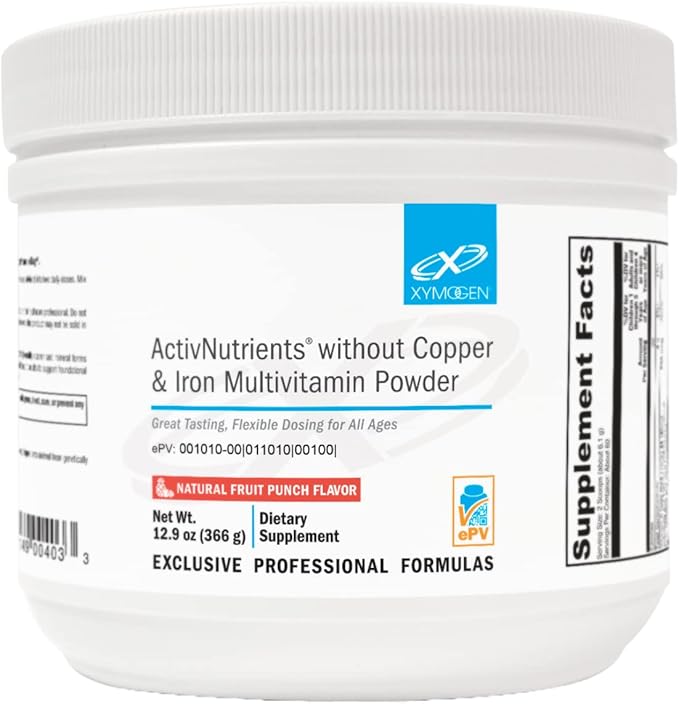 XYMOGEN ActivNutrients Without Copper & Iron Multivitamin Powder - Fruit Punch (12.9 oz)