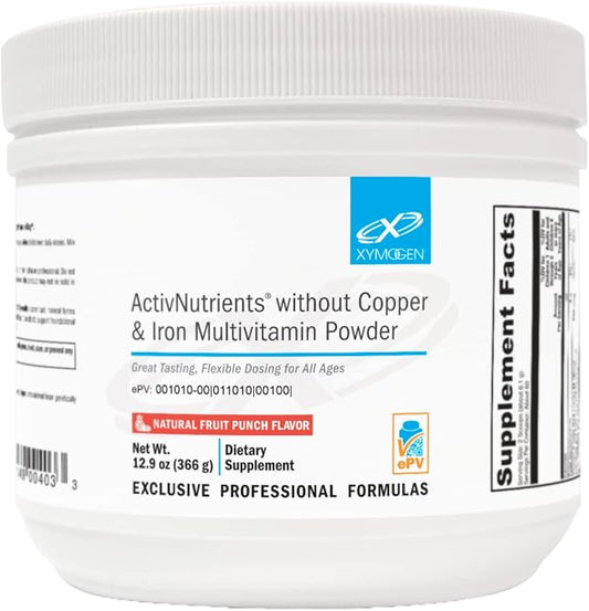XYMOGEN ActivNutrients Without Copper & Iron Multivitamin Powder - Fruit Punch (12.9 oz)