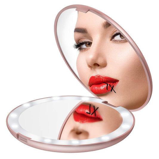 Gospire 5 Inch Lighted Travel Makeup Mirror, Super Large Led Compact Portable Cosmetic Mirror With Battery, 1X/7X Double Sided M