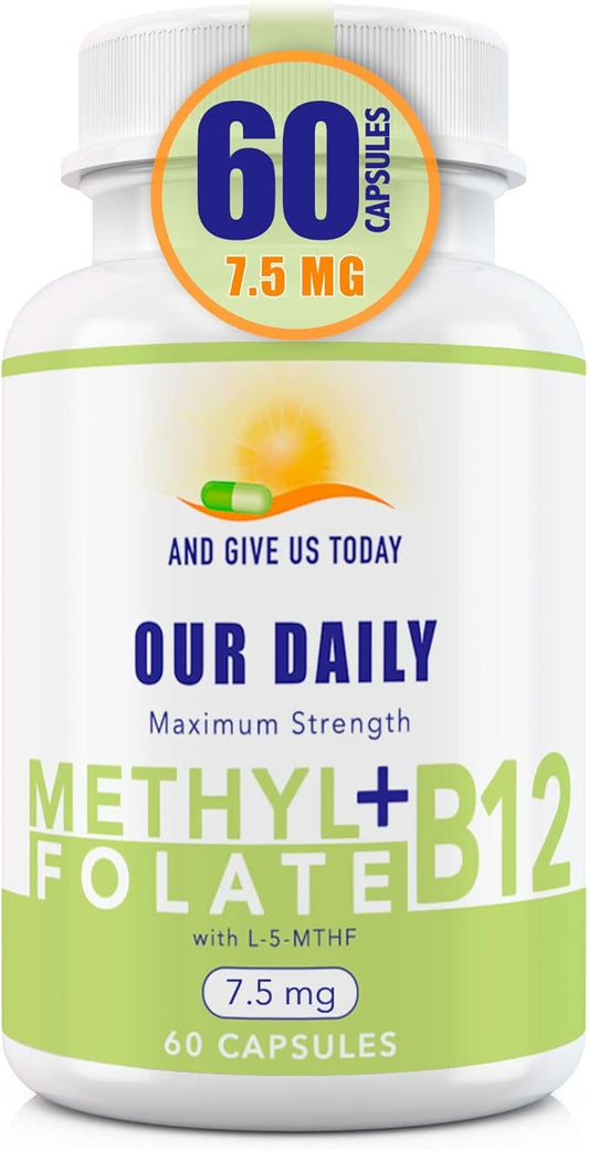 L-Methylfolate 7.5 mg + B 12 (1000 mcg) - 60 Capsules - Methylated & Glycine - Boost Mood, Energy & Memory - Immune Support & VItamin Supplement for Men & Women - Non-GMO, Vegetarian Capsules