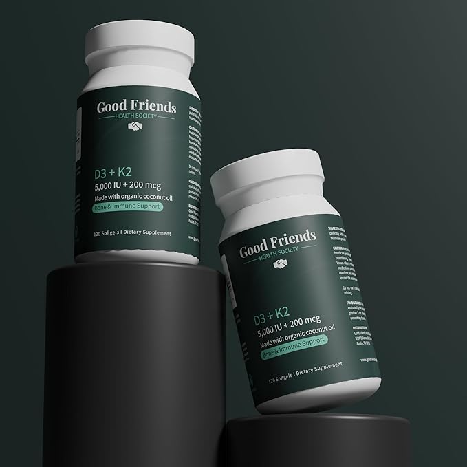 Vitamin D3 5000 IU + Vitamin K2 200 mcg - 4 Month Supply - High Potency Bone & Immune Support - Organic Coconut Oil, No Seed Oils, Non-GMO, 120 Vegetable Softgels