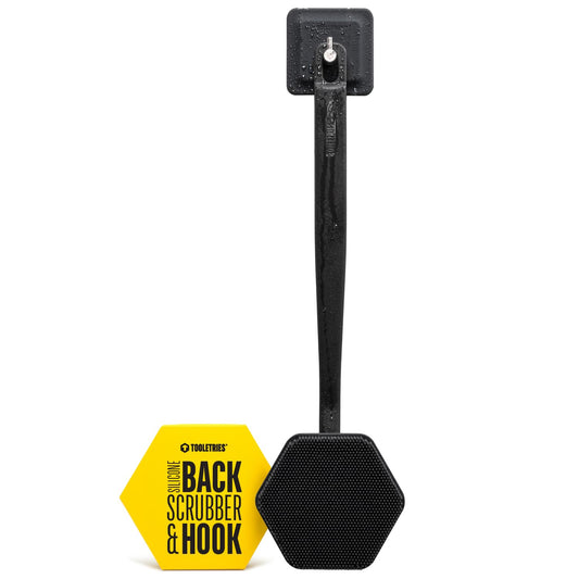 Tooletries - Silicone Back Scrubber With Hook - Exfoliating Shower Brush, Back Washer For Men, Durable Back Brush With Long Hand