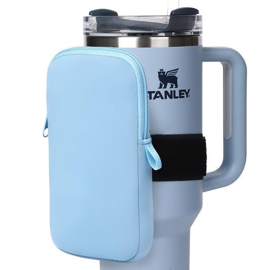 fruui Water Bottle Pouch For Stanley, Gym Tumbler Accessories for Women, Compatible With Stanley Quencher Adventure 40oz & IceFlow 20/30oz, Workout Outdoor Pocket Phone, Card, Keys, Cash (Blue)