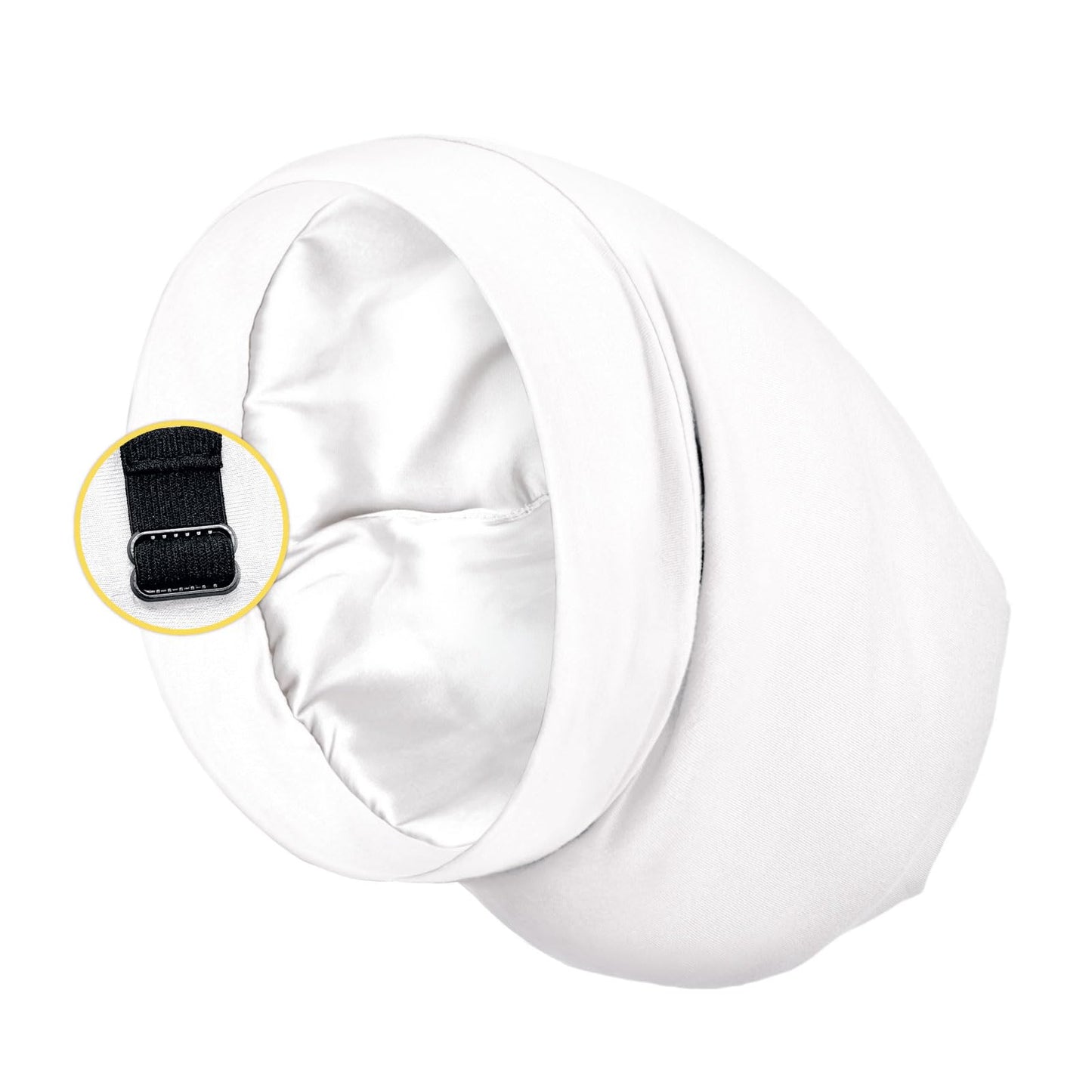 Satin Lined Sleep Cap Bonnet For Curly Hair And Braids, Stay On All Night Hair Wrap With Adjustable Strap For Women And Men, Whi