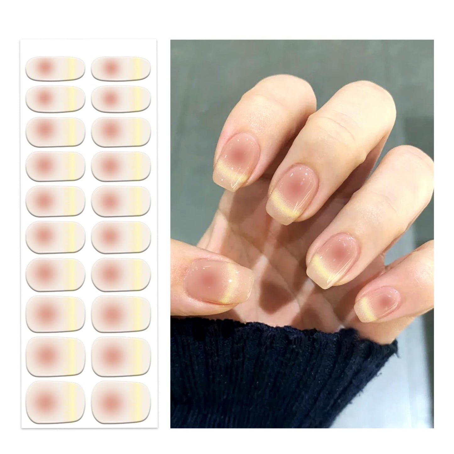 Oauee Semi Cured Gel Nail Strips | 20 Gel Nail Stickers | For Uv/Led Manicure Lamps | Salon Quality, Easy Application And Removal (Yellow Starlight Cat's Eye)