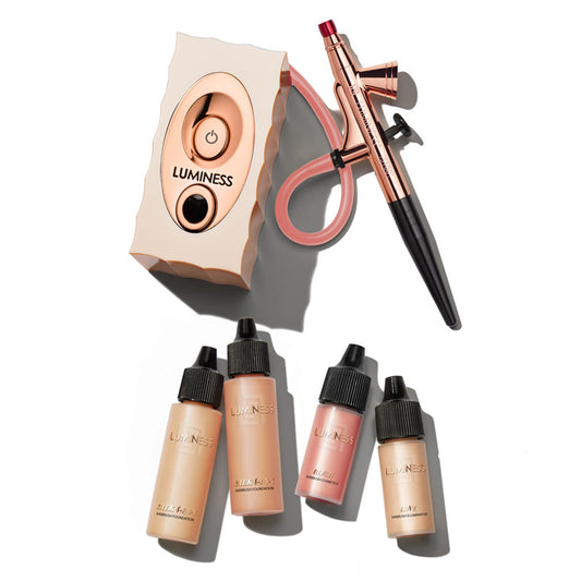 Luminess Air Icon Pro Airbrush System with 4-Piece Foundation Starter Kit, Warm Coverage - Quick, Easy & Long Lasting Application - Includes Silk 4-In-1 Foundation, Highlighter and Blush