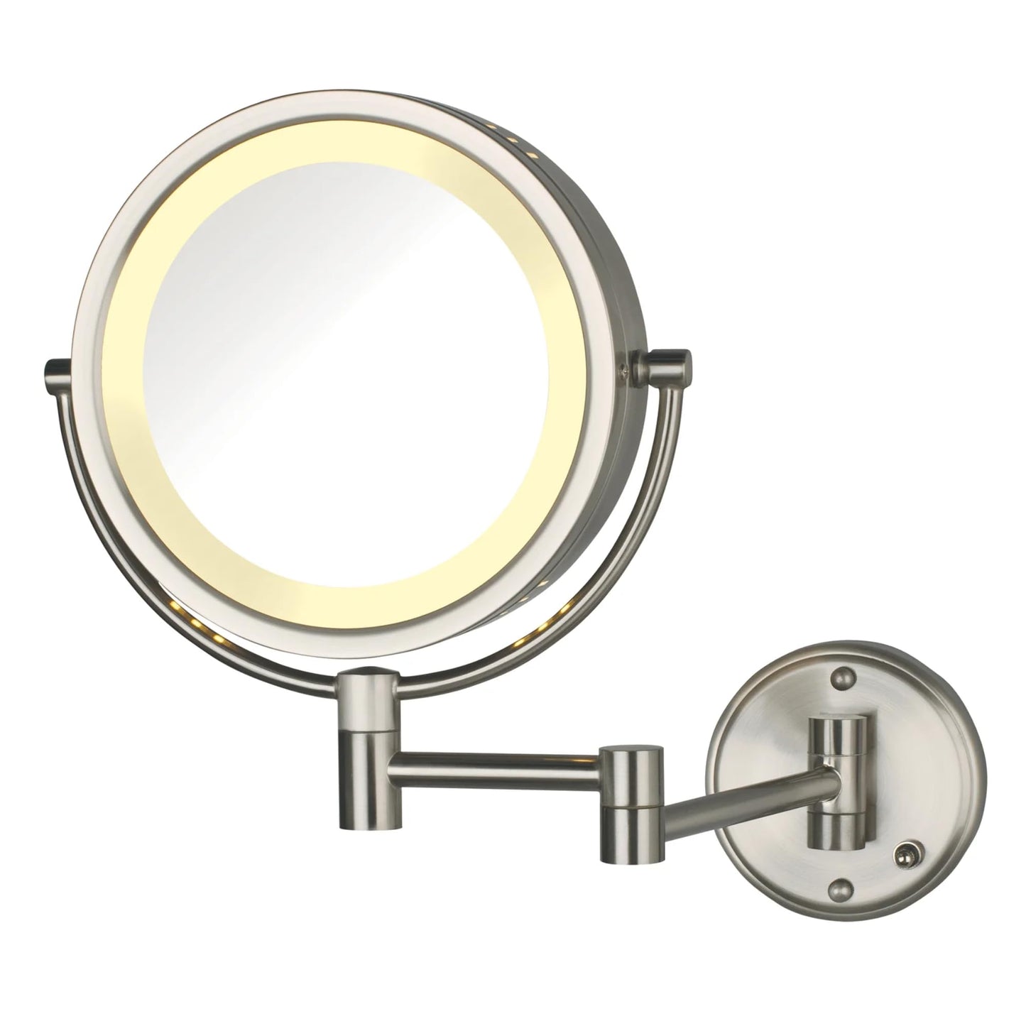 JERDON Wall-Mounted Makeup Mirror with LED Lighting - Direct Wire Lighted Makeup Mirror with 8X Magnification & Nickel Finish Wa