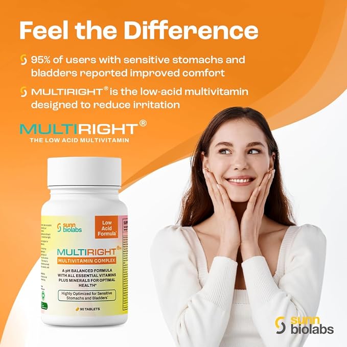 MULTIRIGHT | LOW ACID MULTIVITAMIN for Sensitive Stomachs, Bladders or IC | 14 Vitamins & 14 Minerals | Bladder-Friendly, pH Balanced | Easy on Digestion-Less Acidic | Buffered Vitamin C | 180 Tab (2)
