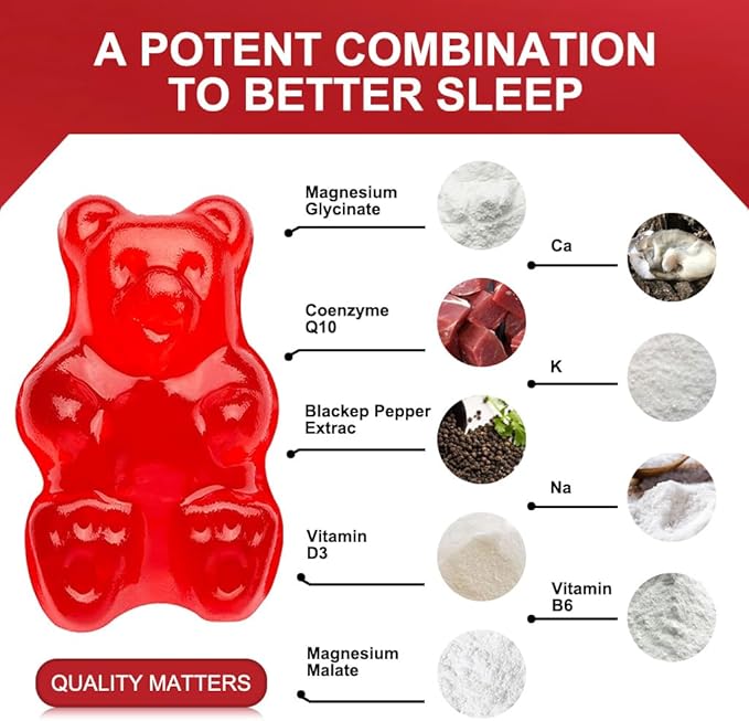 Magnesium Glycinate Gummies 400mg, Mg Potassium Supplement with Chelated Magnesium Malate Complex, Vitamin D, B6, and CoQ10, Supports for Memory, Calm, Mood & Sleep - 60 Count (Pack of 1)