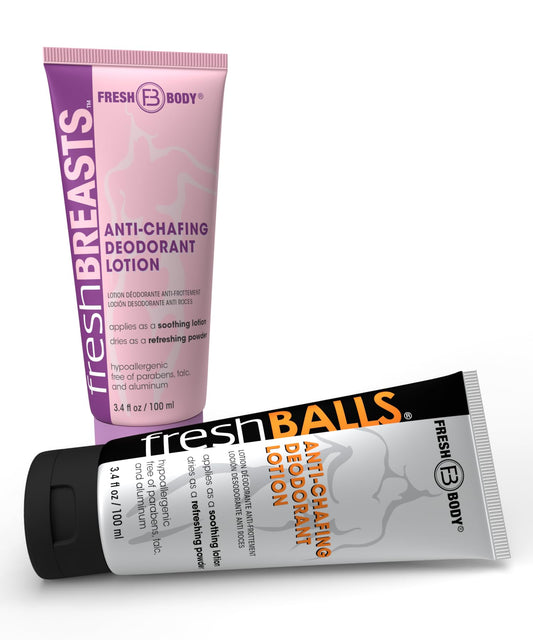 Fresh Breasts & Fresh Balls Bundle: Anti Chafing Deodorant Cream To Powder For Men & Women, Thighs, Legs, Groin, Breasts, Belly,