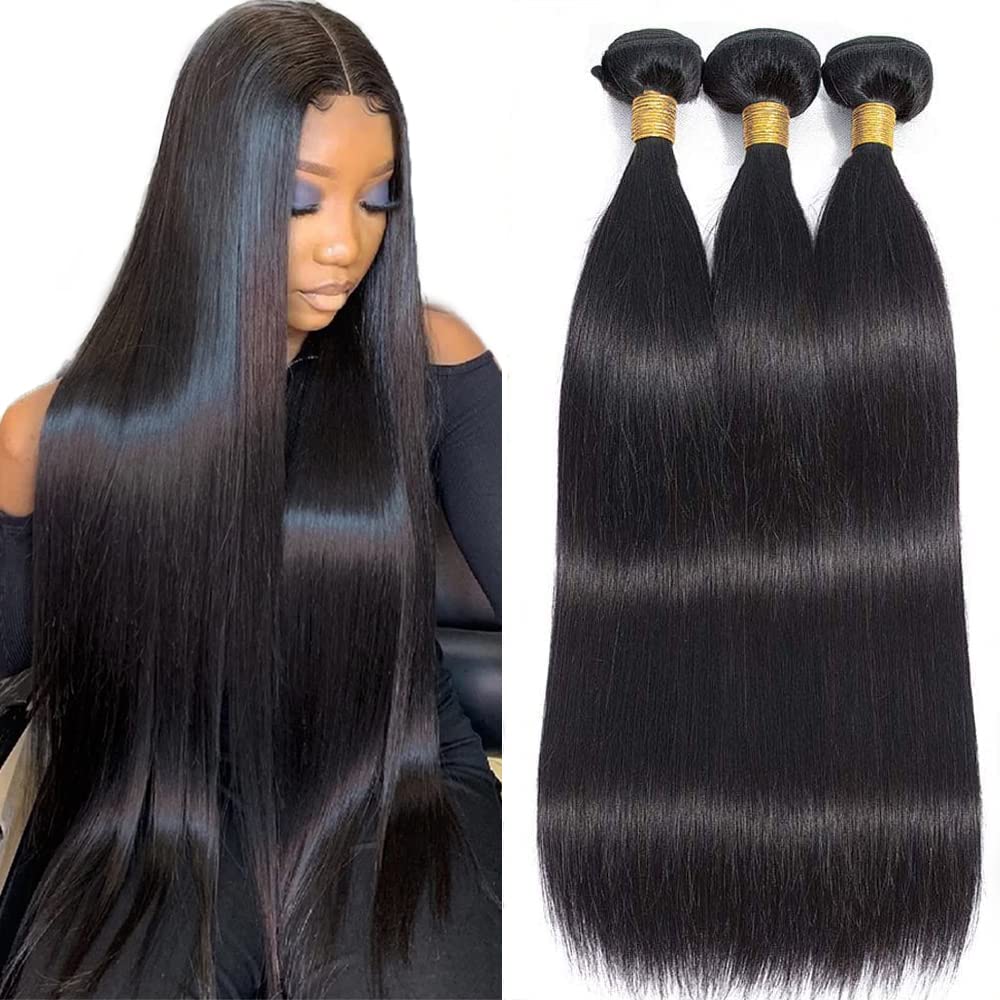 10A Straight Hair Bundles Brazilian Virgin Human Hair Bundles Straight 30 30 30 Inch 100% Unprocessed Virgin Hair Straight Weave