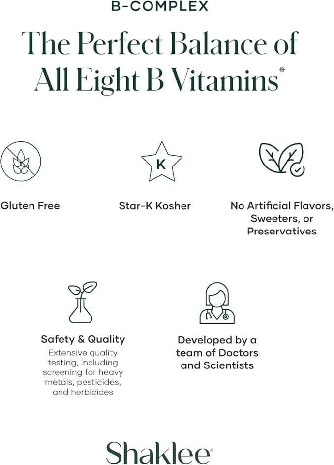 Shaklee - B-Complex- The Ultimate Energy Boost with Patented Bioactivated Absorption System™ - B Vitamins for Enhanced Well-Being - Supports Energy, Cardiovascular, and Brain Health - 240 Tablets