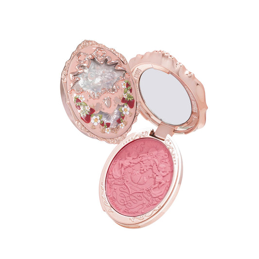 Flower Knows Strawberry Rococo Embossed Blush,Pink Matte Finish,Buildable & Blendable Makeup Blush for cheeks,Soft & Long-lasting for Girls & Women(05 Berry Mary, 5g)