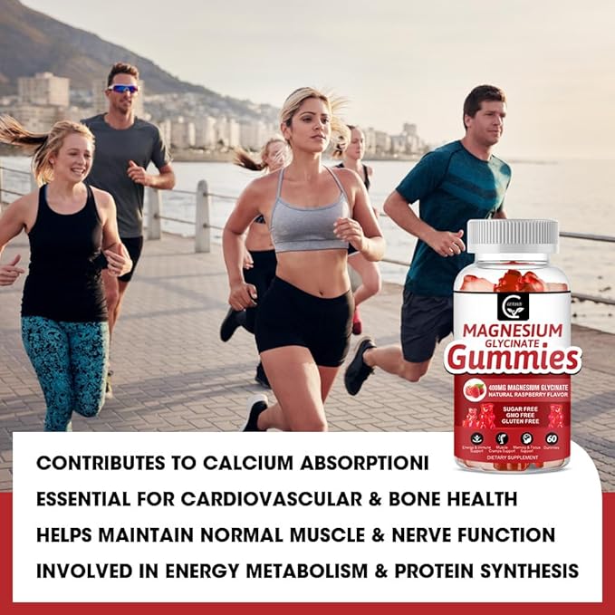 Magnesium Glycinate Gummies 400mg, Mg Potassium Supplement with Chelated Magnesium Malate Complex, Vitamin D, B6, and CoQ10, Supports for Memory, Calm, Mood & Sleep - 60 Count (Pack of 3)