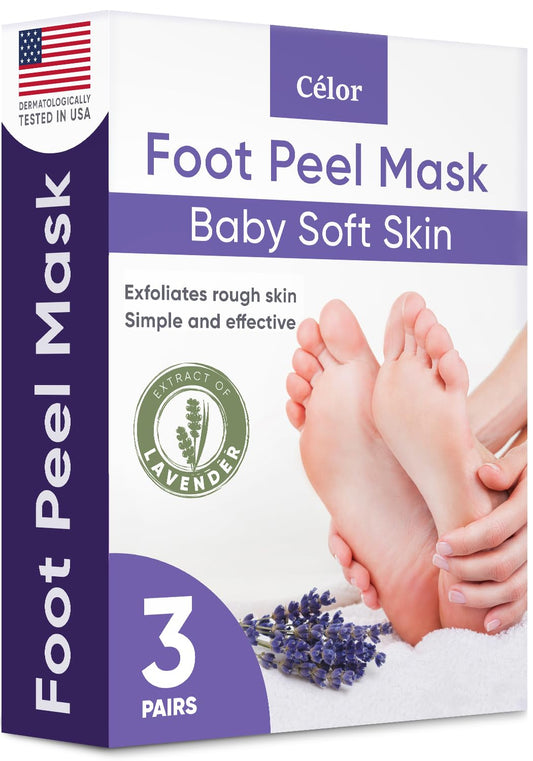 Foot Peel Mask (3 Pairs) - Foot Mask For Baby Soft Skin - Remove Dead Skin, Dry, Cracked Feet & Callus, Foot Spa, Made With Aloe