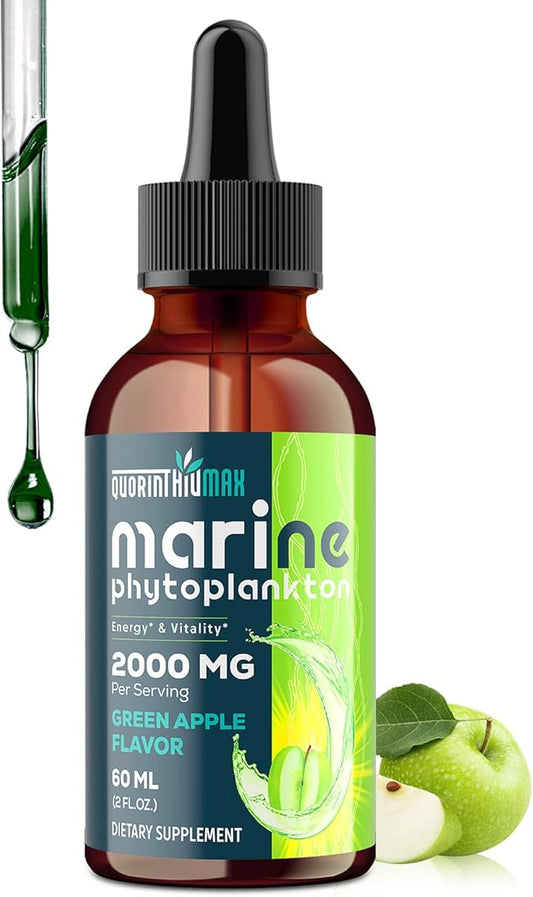 Marine Phytoplankton Drops 2000mg - High Absorption Phytoplankton Supplement with Wheatgrass & Fo-ti for Cellular Wellness, Hair Growth, Energy & Immunity | Green Apple Flavor, 60ml (Pack of 1)