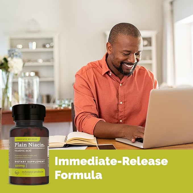 Endur B3 Plain Niacin - 500mg Immediate Release Vitamin B-3 with Flush - Nicotinic Acid 100 Tab-Phytosterols 450mg IR 60 Tabs
