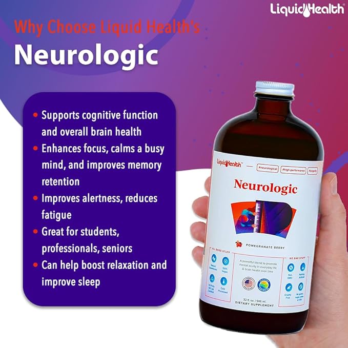 LIQUIDHEALTH Neurologic Nootropic Focus Supplement & Organic Methyl B12 5000mcg Vitamin Drops with Tart Cherry Juice for Immune Support, Improved Memory & Concentration, Natural Energy, Overall Health