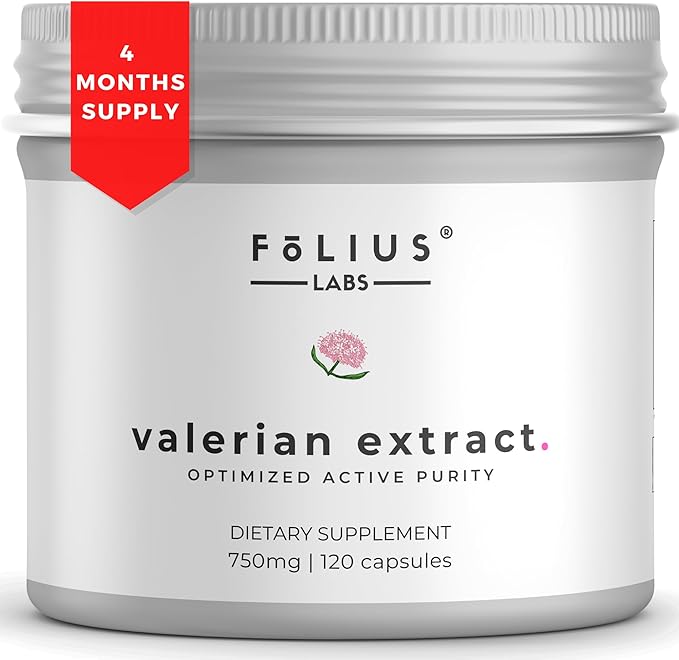 Valerian Root 4:1 Extract Capsules 750mg – Optimized Active Purity – 4X Concentration Valerian Root Extract Supplement - Gluten Free, Non-GMO - Promotes Relaxation - 120 Capsules