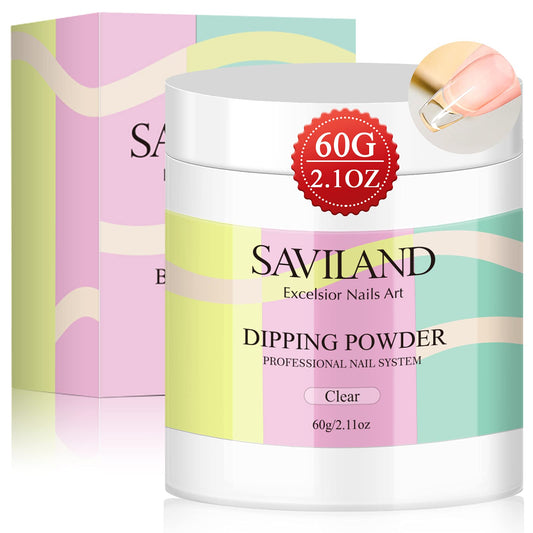 Saviland Clear Dip Powder - 2.1 Oz Dipping Powder Clear Nails Dip Powder Set For French Nail Art Starter Manicure, Strengthen Na