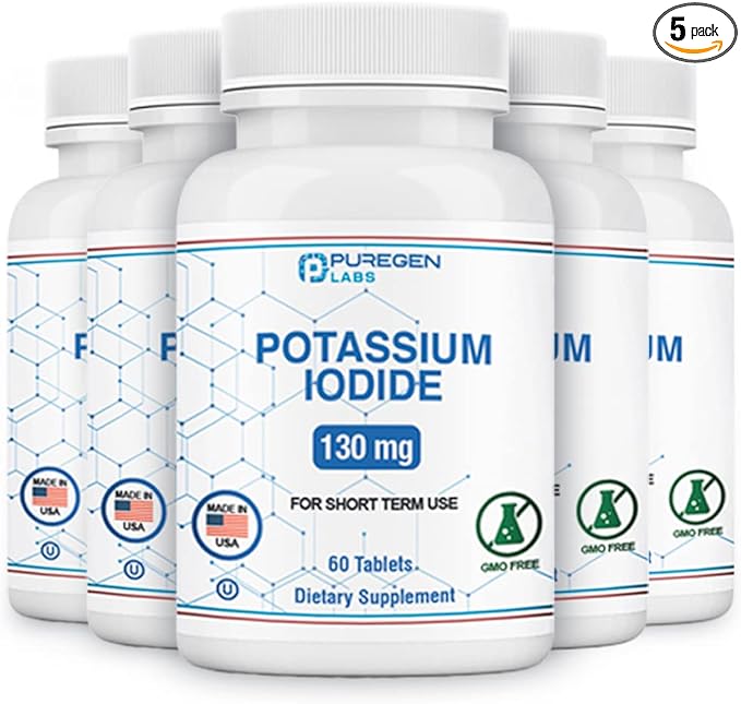 Potassium Iodide Tablets 130 mg EXP 10/2025, Kosher Iodine Tablets, Thyroid Support – 5 Pack | 300 Tablets Total