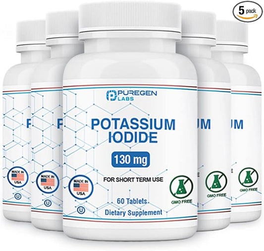 Potassium Iodide Tablets 130 mg EXP 10/2025, Kosher Iodine Tablets, Thyroid Support – 5 Pack | 300 Tablets Total
