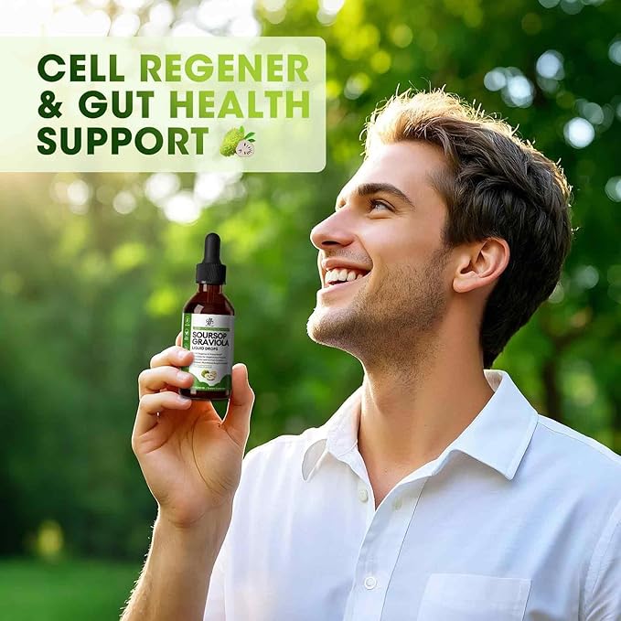 Soursop Graviola Liquid Drop for Cell Support & Regeneration, Immune System and Gut Health Support, Pure Soursop Bitters Liquid, High Absorption, Sugar/Gluten Free, Natural Flavor, 2 Fl Oz