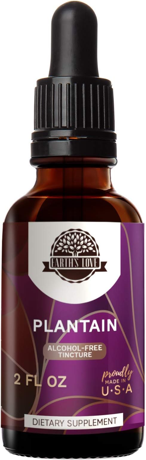 Earth's Love - Plantain Alcohol-Free Herbal Extract Tincture, Super-Concentrated Plantain (Plantago Major) Dried Leaf (2 Fl Oz)