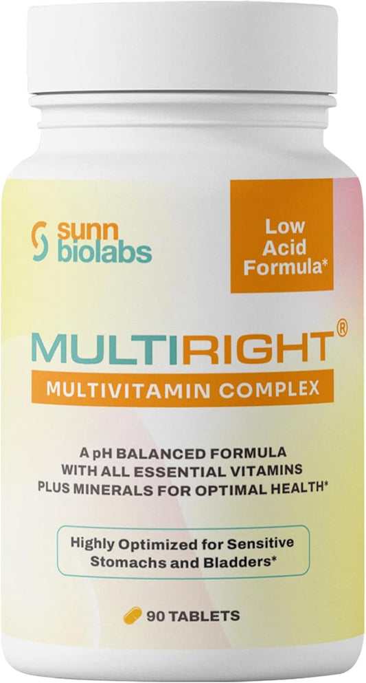 MULTIRIGHT | LOW ACID MULTIVITAMIN for Sensitive Stomachs, Bladders or IC | 14 Vitamins & 14 Minerals | Bladder-Friendly, pH Balanced | Easy on Digestion-Less Acidic | Buffered Vitamin C | 90 Tablets