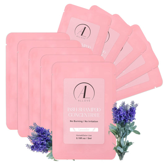 ALLOVE Lash Shampoo Concentrate 5ml*10, Sensitive and Non-irritate Extension Cleanser for Salon & Home Use - Lavender